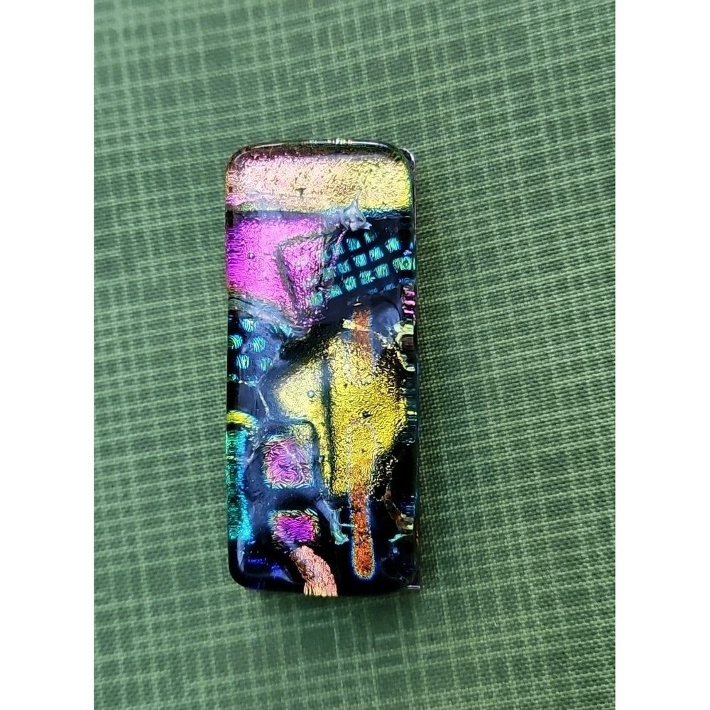 Dichroic Glass Money Clip Vintage Art Glass Handmade Folk Art Artisan 2x1